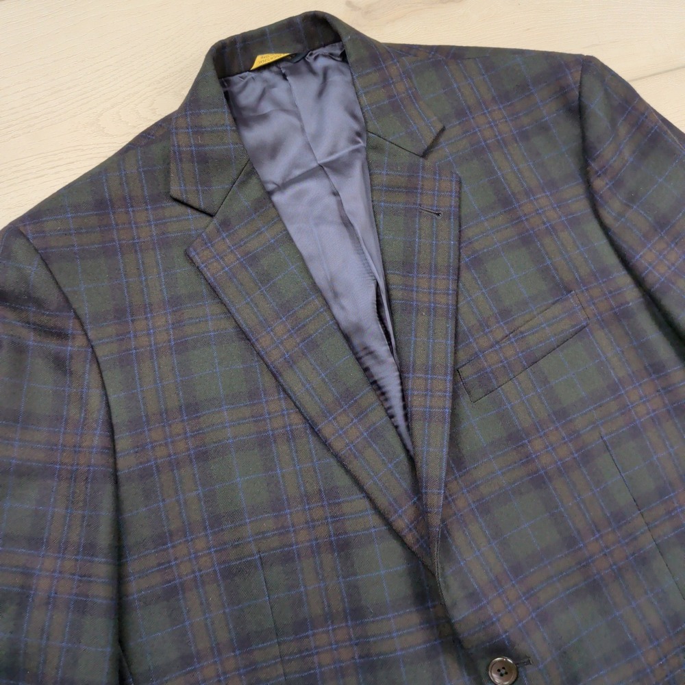 Brooks Brothers 1818 Madison Angelico Wool Plaid Sport Coat Blazer 46R Green